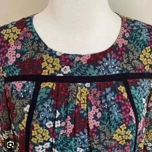 Loft Navy Colorful Wildflower Floral Long Sleeve Mini Shift Dress - Picture 4 of 10